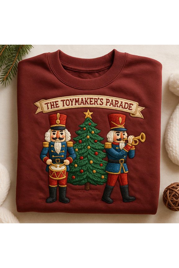 The Toymaker's Parade Embroidered Sweatshirt, Nutcracker Christmas Tree Shirt, Holiday Ballet Crewneck, Xmas Gift Idea