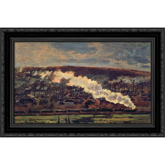The Train 24x19 Black Ornate Wood Framed Canvas Art by Monet, Claude