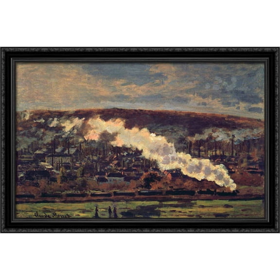 The Train 40x26 Large Black Ornate Wood Framed Canvas Art by Claude Monet
