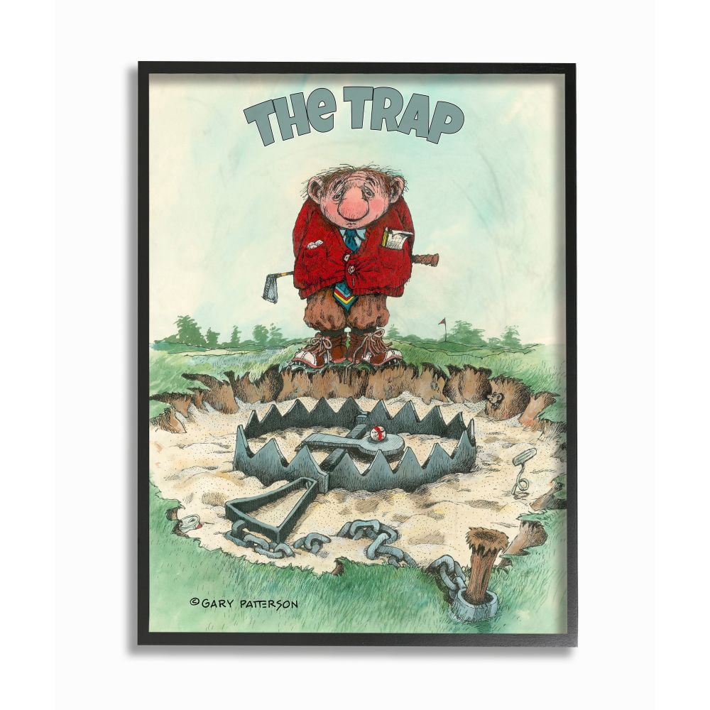 The Trap Funny Golf Cartoon Sports Design Framed Giclee Texturized Art by Gary Patterson