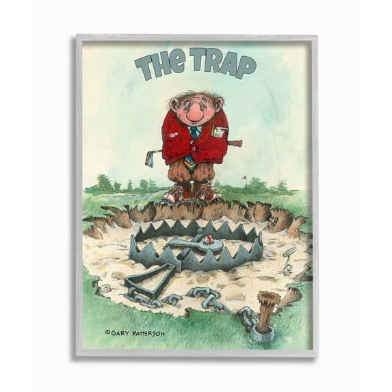 The Trap Funny Golf Cartoon Sports Design Gray Farmhouse Rustic Oversized Framed Giclee Texturized Art by Gary Patterson