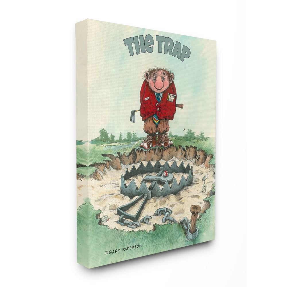 The Trap Funny Golf Cartoon Sports Design Super Oversized Stretched Canvas Wall Art by Gary Patterson