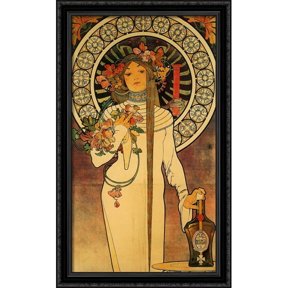 The Trappistine 24x40 Large Black Ornate Wood Framed Canvas Art by Alphonse Mucha