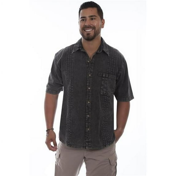 The Traveler Mens Short-Sleeved Shirt, Black Distressed - Large