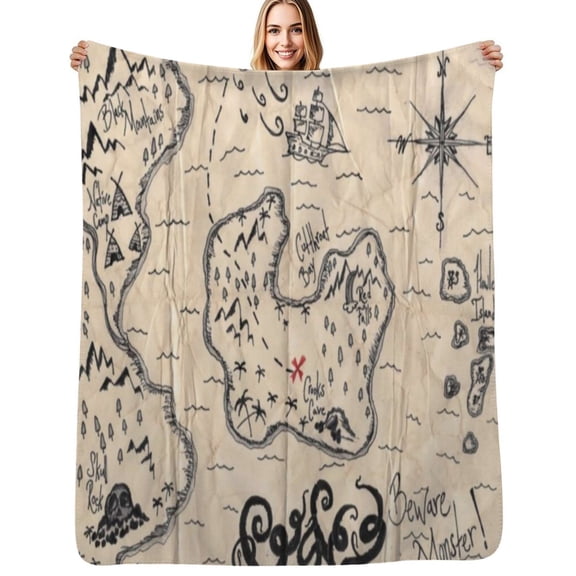 The Treasure Map Flannel Blanket Warm Soft Bedding Throws Winter Camping Chair Sofa Bed