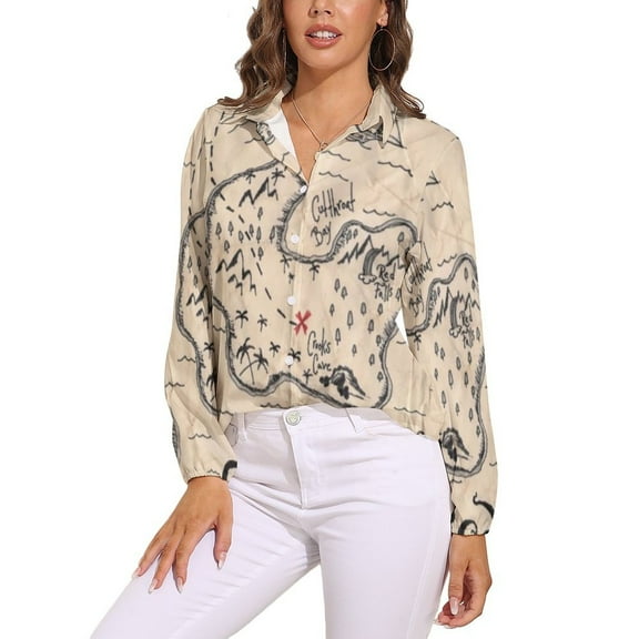 The Treasure Map Long Sleeve Blouse Woman Streetwear Casual Shirts Summer Oversize Woman Streetwear Clothing Birthday Present