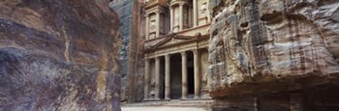 The Treasury through the rocks Wadi Musa Petra Jordan Canvas Art - Panoramic Images (18 x 6)