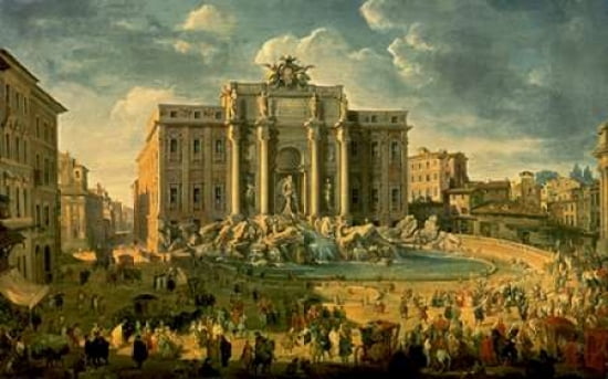 The Trevi Fountain in Rome Canvas Art - Giovanni Paolo Pannini (24 x 36)