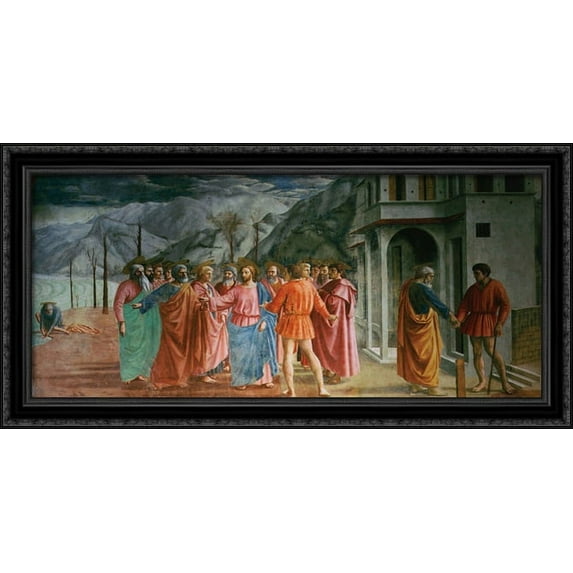 The Tribute Money 40x20 Large Black Ornate Wood Framed Canvas Art by Tommaso Masaccio