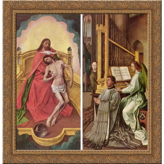 The Trinity Altar Panels (detail) 20x20 Gold Ornate Wood Framed Canvas Art by Hugo van der Goes