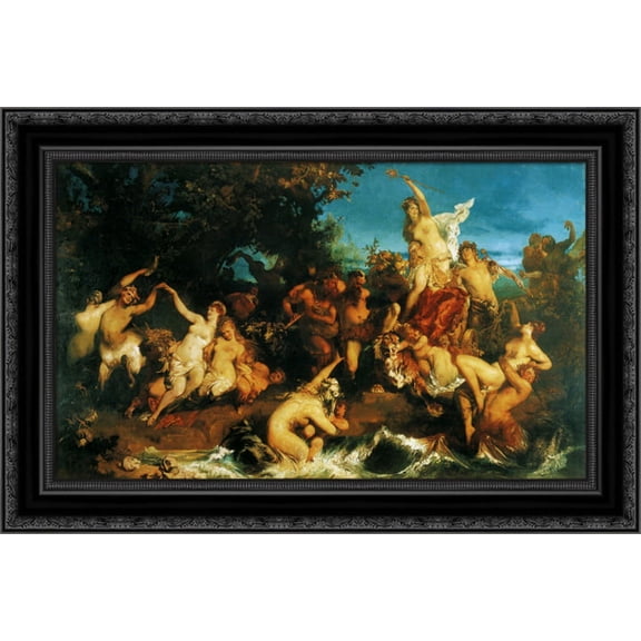 The Triumph of Ariadne 24x17 Black Ornate Wood Framed Canvas Art by Makart, Hans