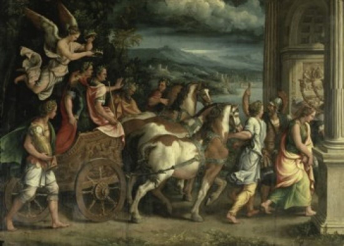 The Triumph of Titus and Vespasian c 1527 Giulio Romano (1492-1546Italian) Musee du Louvre Paris Canvas Art - Giulio Romano (24 x 36)