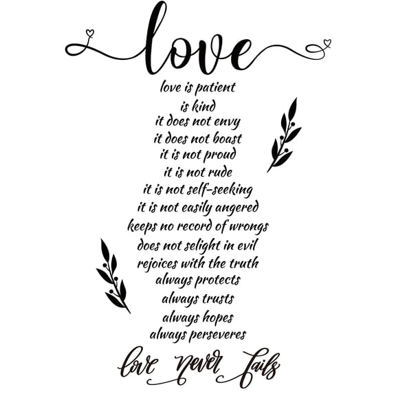 The Truth of Love Wall Decal Love is Patient Wall Sticker Olive Branch with Bible Text Removable PVC Wall Art for Bedroom Home Decorations
