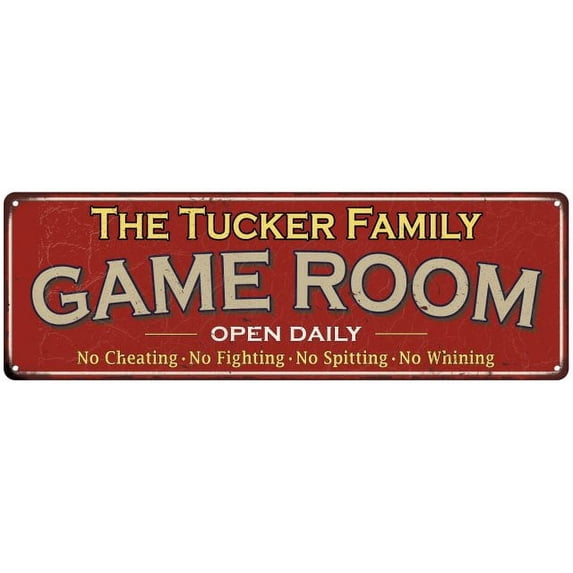 The Tucker Family Red Game Room Metal 8x24 Sign 108240038401