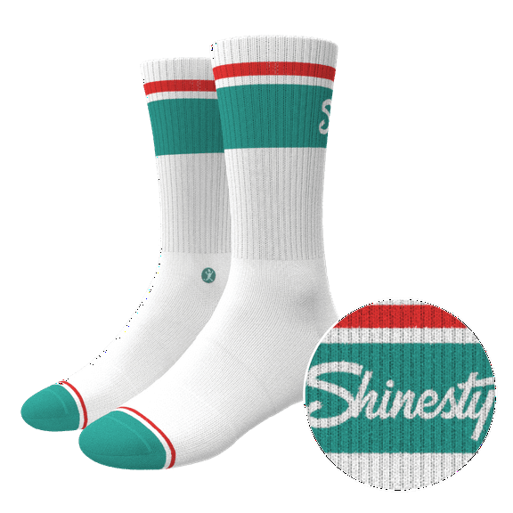 The Turks and Caicos - Shinesty White and Teal Heel Hammock Crew Socks  Medium