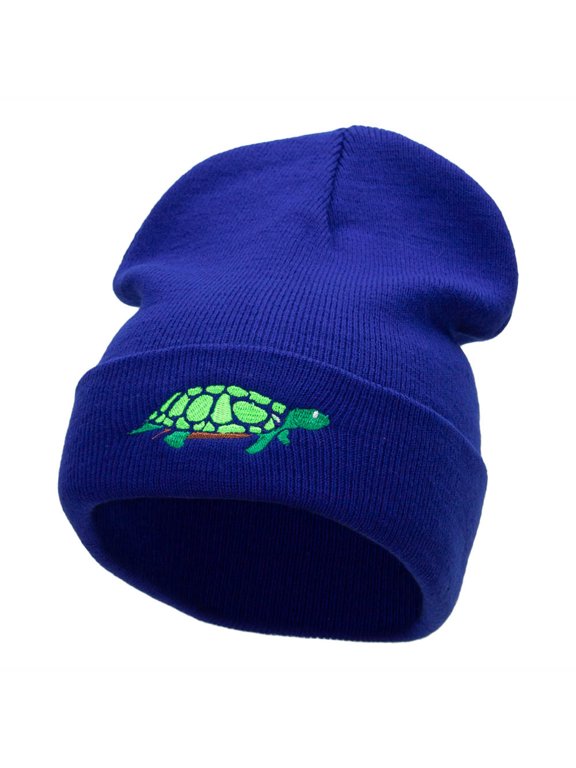 The Turtle Embroidered 12 Inch Long Knitted Beanie - Royal OSFM