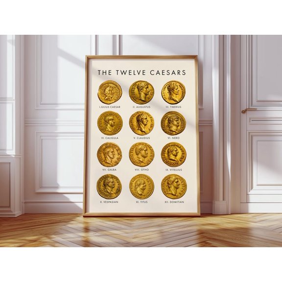 The Twelve Caesars Roman Emperors Gold Coin Art Ancient Rome Wall Decor History Gift Dark Academia Print