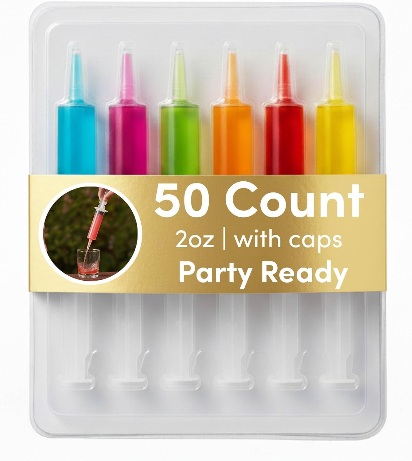 The Twiddlers 50 Pack Jumbo Jello Shot Syringes with Caps/Lids (2oz) for Party, BPA Free, Reusable