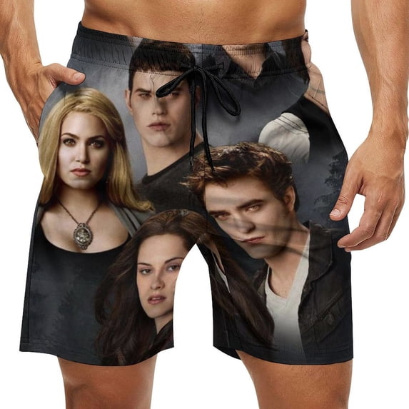 The Twilight Saga Men's Swim Trunks Board Shorts Drawstring Elastic Waist Quick Dry Swimsuits Beach Shorts with Pockets L
