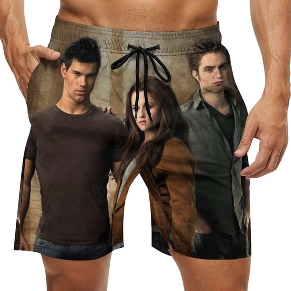 The Twilight Saga Men's Swim Trunks Board Shorts Drawstring Elastic Waist Quick Dry Swimsuits Beach Shorts with Pockets L