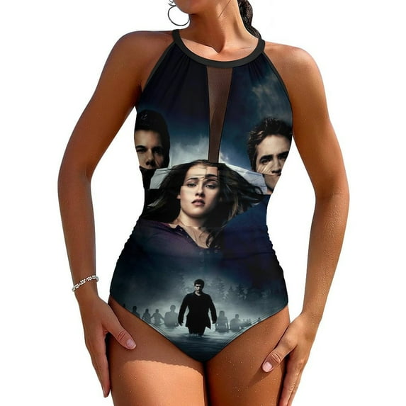 The Twilight Saga One-Piece Swimwear Sexy Mesh Monokini Swimsuit with Detachable Padding Bathing Suit Swimdress 2XL
