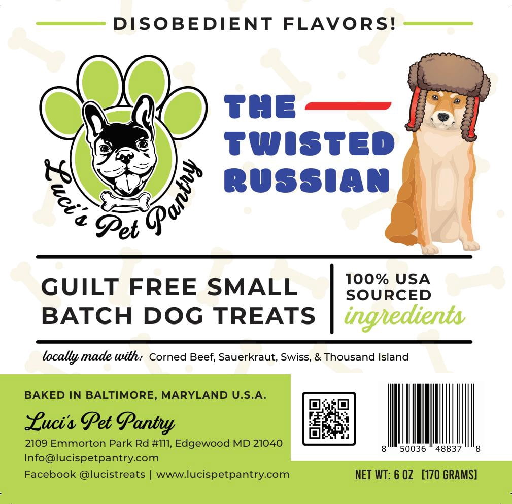 The Twisted Russian "Corned Beef Sandwich Biscuits" Homemade Dog & Puppy Treats! Gift Box with 4 - 6 oz. Treat Bags