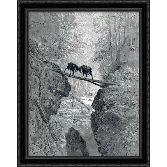 The Two Goats 28x34 Large Black Ornate Wood Framed Canvas Art by Gustave Dore