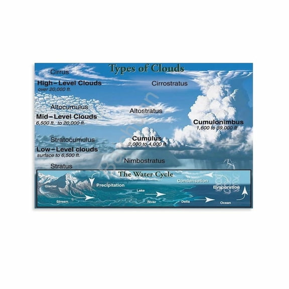 The Types of Clouds Chart Poster 11 Canvas Painting Posters And Prints Wall Art for Living Room Bedroom Decor