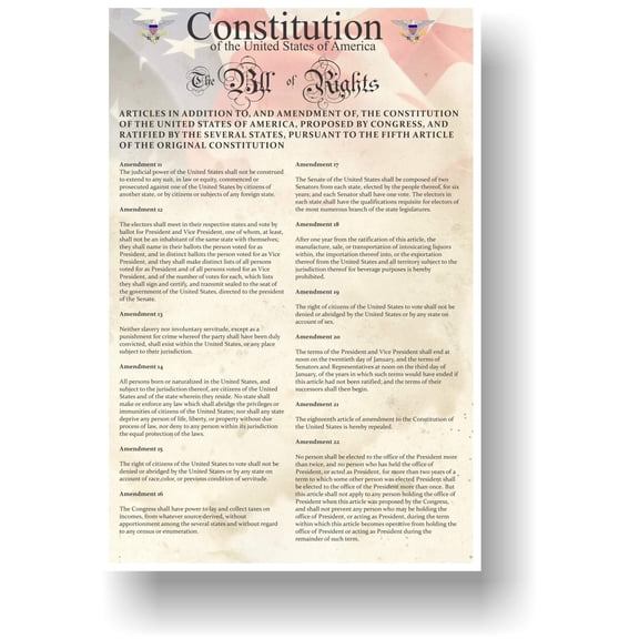 The U.S. Constitution - The Bill of Rights Amendments 11-22  History Government Classroom School Poster