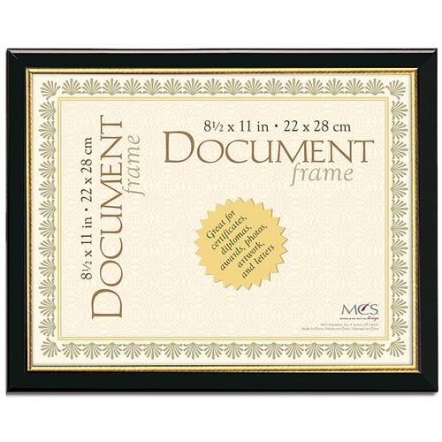 MCS Step Document Frame, Wall Size, -3/4" Width, for a 8.5x11" Photograph, Color Black with Gold Trim