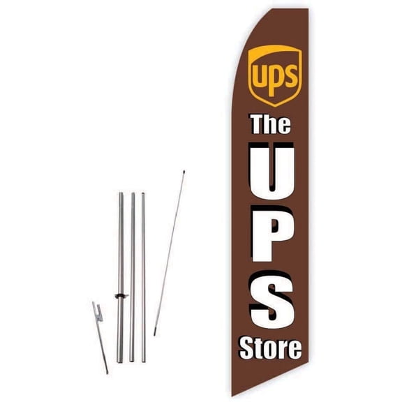 The UPS Store Brown Super Novo Feather Flag - Complete with 15ft Pole Set and Ground Spike