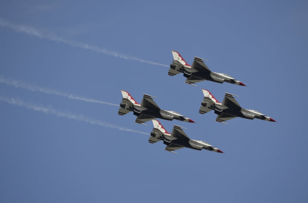 The US Air Force Thunderbirds fly in formation Canvas Art - Stocktrek Images (35 x 23)