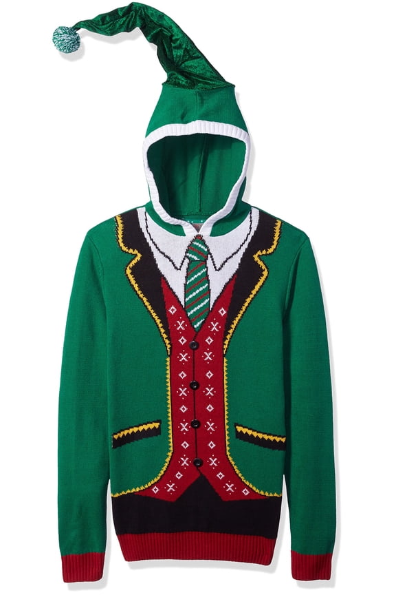 Interactive Ugly Christmas Sweaters for Holiday Fun Tacky Unisex Design, Perfect Snug Fit Breathable (Eemerald Boss Elf Hoodie, Small)