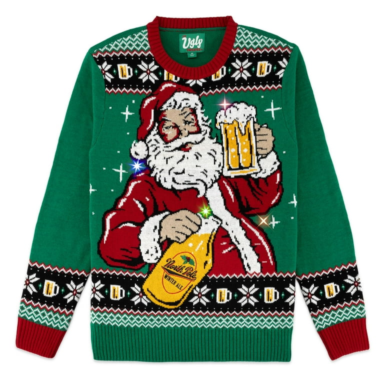 The Ugly Sweater Co. Light Up Ugly Christmas Sweater with LEDs Snug Fit Motion Activated Light Up Ugly Sweater Designs. New Emerald Large