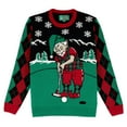 thumbnail image 1 of The Ugly Sweater Co. Mens Sports Golf Sports Ugly Christmas Sweater for Holiday Fun Design, Snug Fit Breathable Crewneck (Black - Elf Golfing, Small), 1 of 3