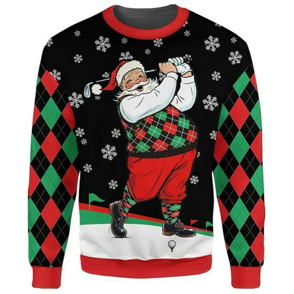 The Sweater Mens Sports Golf Sports Christmas Sweater for Holiday Fun Design, Snug Fit Breathable Crewneck