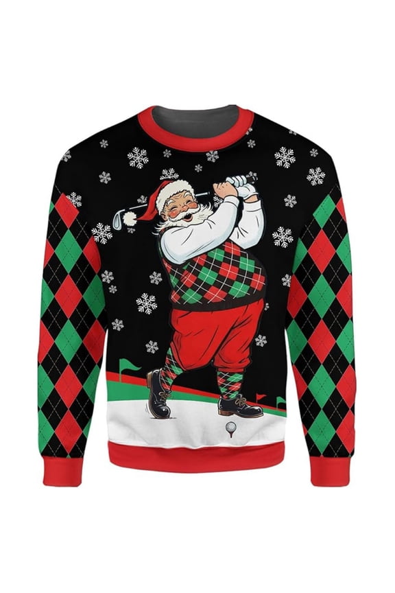 The Sweater Mens Sports Golf Sports Christmas Sweater for Holiday Fun Design, Snug Fit Breathable Crewneck