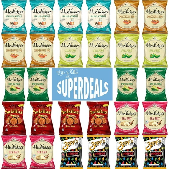 The Ultimate Chips Care Package Value Pack, bundled by SUPERDEALS, includes a variety assortment of 28 bags of chips, along with a mystery gift.