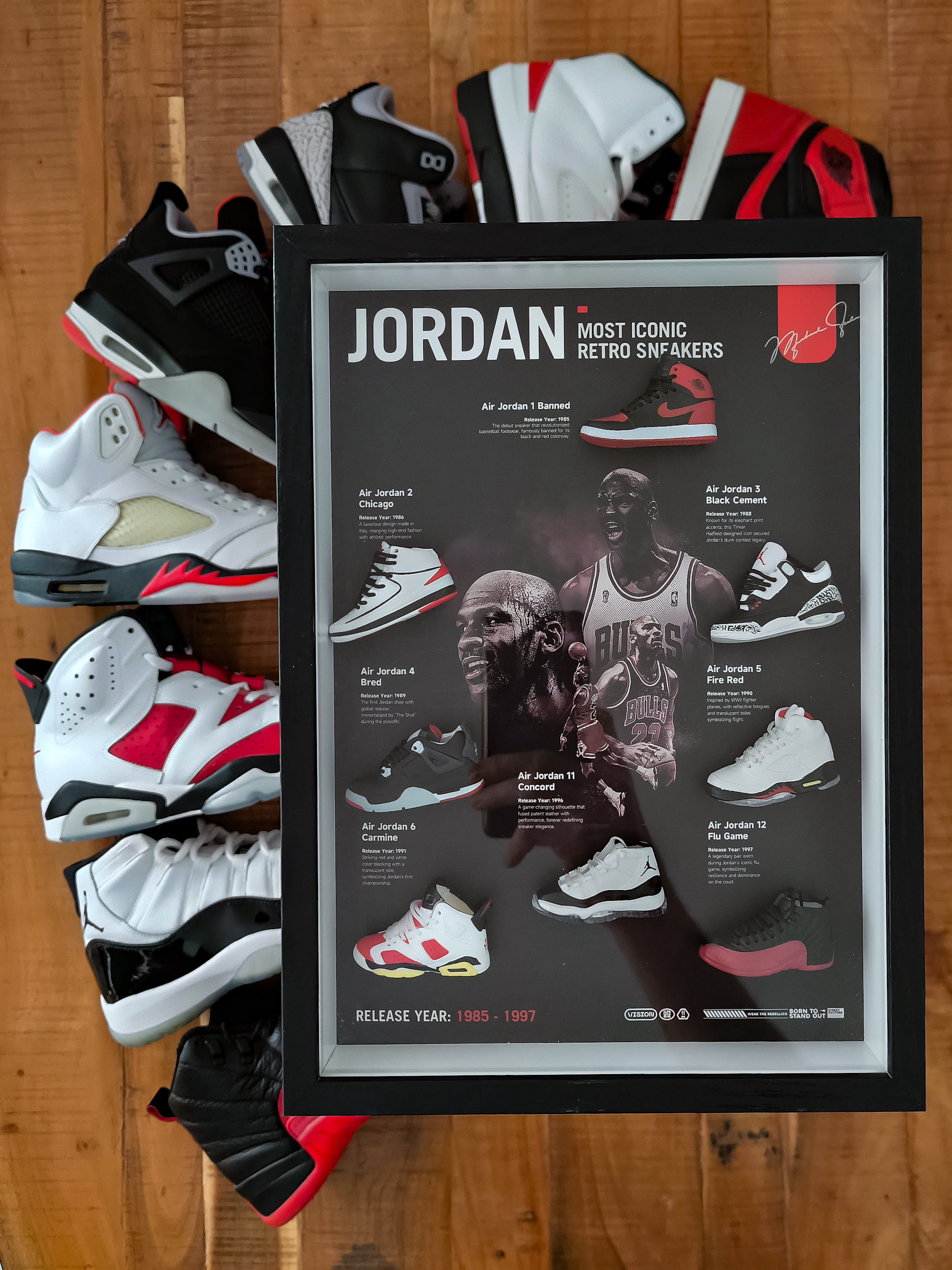 The Ultimate Michael Jordan Display Frame | Features 7 Iconic Mini Air ...