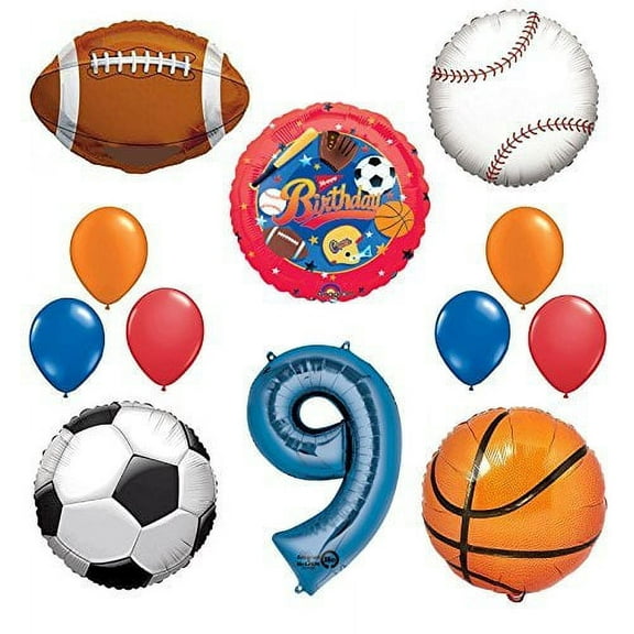 The Ultimate Sports Theme 9th Birthday Party Supplies and Balloon Decorating Kit
