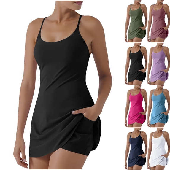 The Ultimate Tummy Control Backless Active Dress,Backless Active Dress with Shorts,Tennis Dress Easy Peezy Shorts Black L