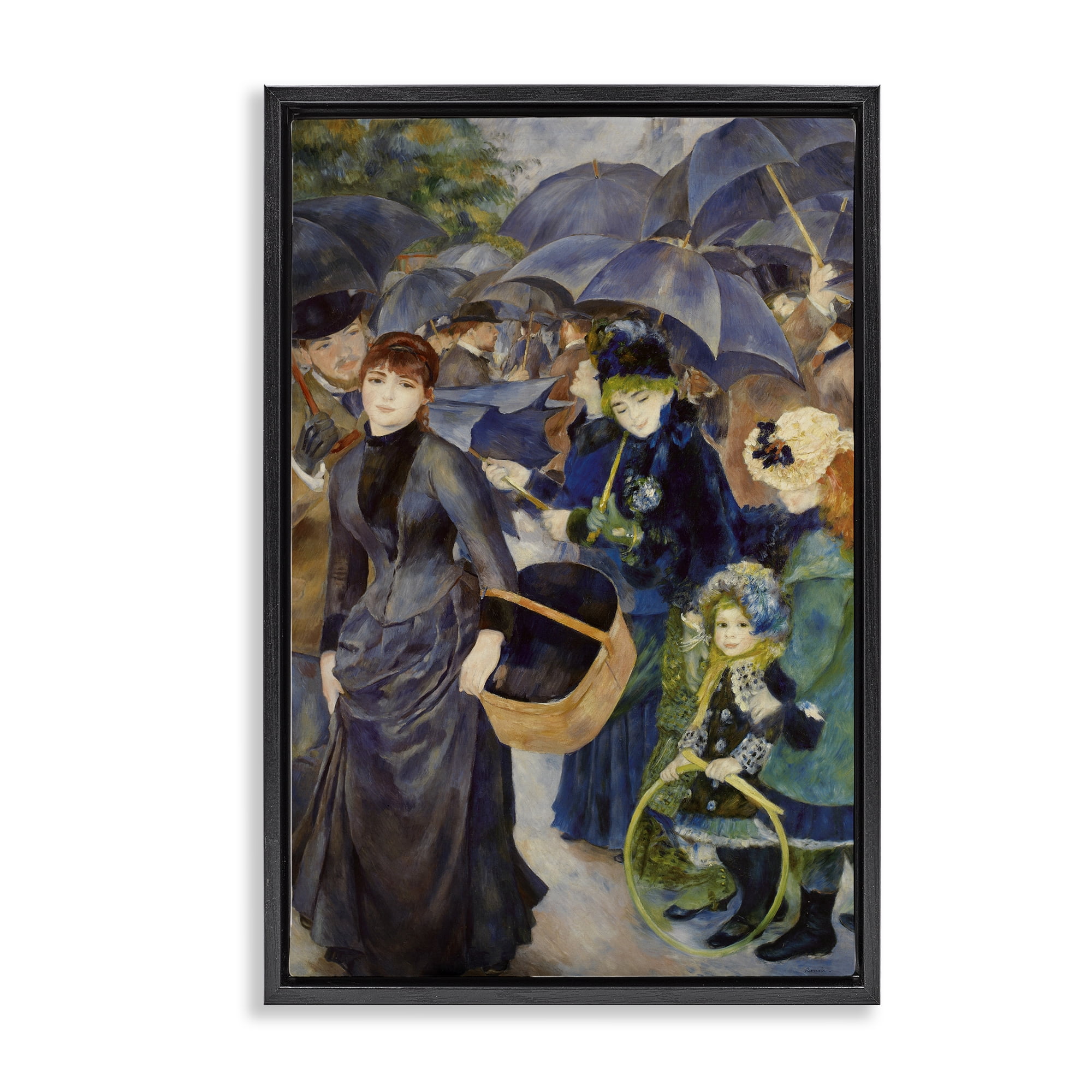 The Umbrellas Renoir Black Framed Floater Canvas Wall Art, design by Masters Collection