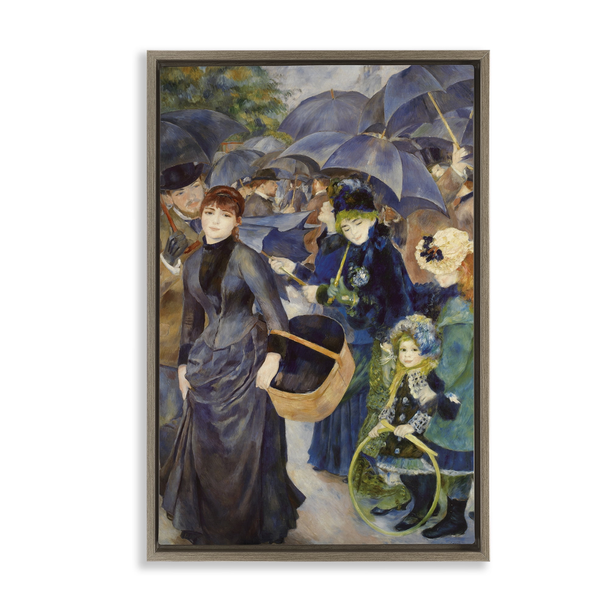 The Umbrellas Renoir Brown Framed Floater Canvas Wall Art, design by Masters Collection