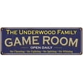 thumbnail image 1 of The Underwood Family Blue Game Room Metal 8x24 Sign 108240037950, 1 of 1