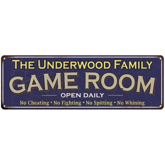 The Underwood Family Blue Game Room Metal 8x24 Sign 108240037950