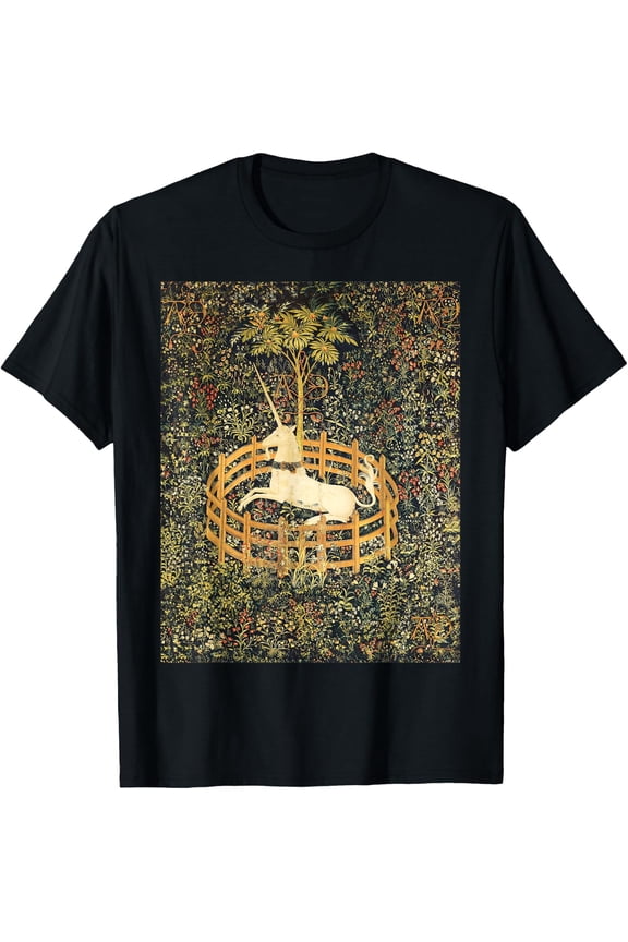 The Unicorn In Captivity – Medieval Fantasy Tapestry Gothic T-Shirt Size S-5XL