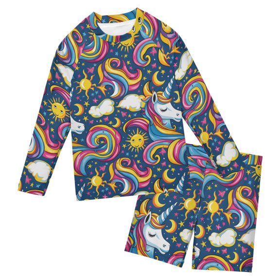 The Unicorns Pattern Boys' Bathing Suit UPF 50+ Boys' Rash Guard Sets Stretchy Quick Dry 3T-10T
