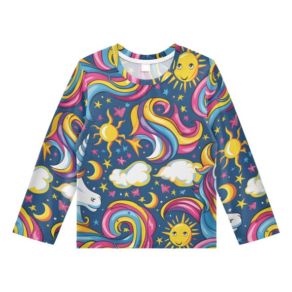 The Unicorns Pattern Boys' Rash Guard Shirts UPF 50 Plus Sun Protection Short Sleeve Swim Tees 9-10T