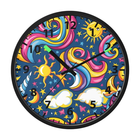 The Unicorns Pattern Wall Clock 12 Inch Voice Activated Night Light Silent Non Ticking