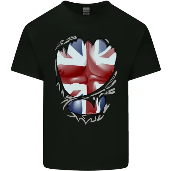 The Union Jack Flag Ripped Muscles Mens Womens Light Cotton T-Shirt